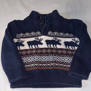 The Children's Place Navy and White Moose Pattern Winter Sweater Size 18-24m